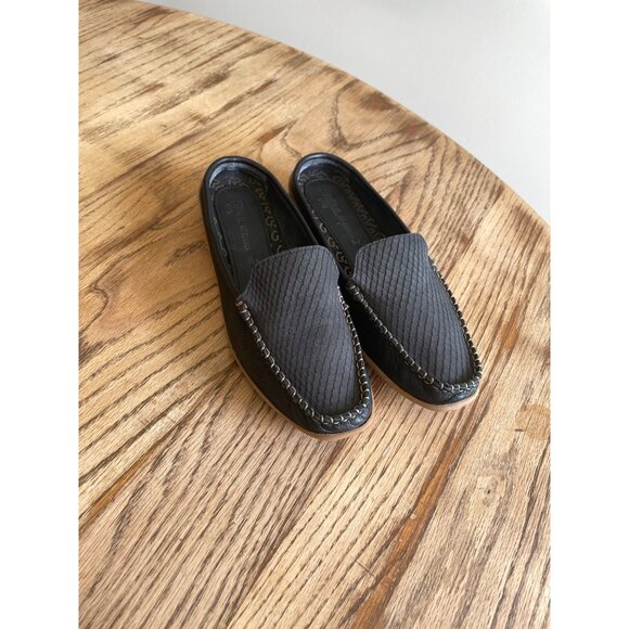 Soul of Africa Loafers Mule Womens 9 Black Leather Snake Print - Picture 1 of 9